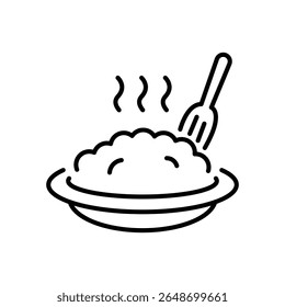 Porridge line icon. Continuous one line with curl. Bowl of rice or oats sign. Millet food symbol. Porridge single outline ribbon. Loop curve pattern. Vector