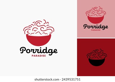Porridge Paradise logo design template, Closeup red bowl porridge logo, appetizing food presentation suitable for menu design, culinary blogs, asian cuisine promotions, and food related web contents.