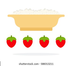 Porridge in a plate and berries in a row vector flat material design isolated on white