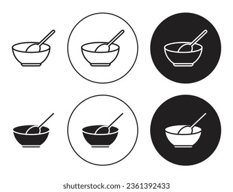 porridge vector icon set. cereal bowl symbol. rice meal or bowl oatmeal icon in black color. svg