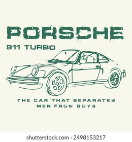 porsche 911 vintage. speed Race car illustration print racing team trendy fashionable vector t-shirt and apparel design, typography, print, poster. Global swatches. Vintage Classic Car Illustration