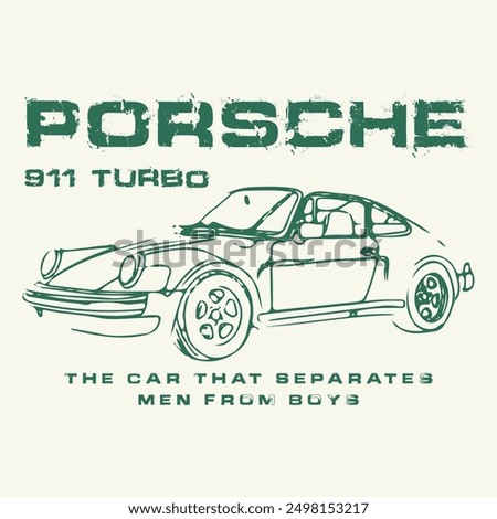 porsche 911 vintage. speed Race car illustration print racing team trendy fashionable vector t-shirt and apparel design, typography, print, poster. Global swatches. Vintage Classic Car Illustration