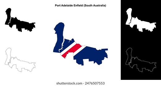 Port Adelaide Enfield (South Australia) outline map set