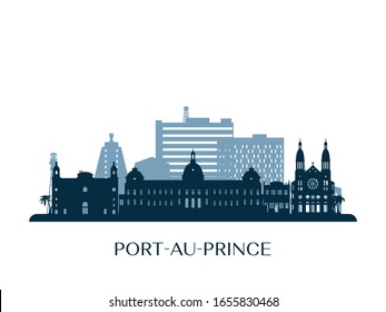 Port au Prince skyline, monochrome silhouette. Vector illustration.