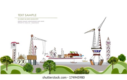 Port of the big city illustration