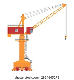A port boom crane designed for lifting and moving heavy loads on berths on a white background