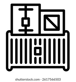 Port cargo box and containers line icon, marine port concept. Vector graphics. Cargo shipping, storage sign on white background, style mobile or design