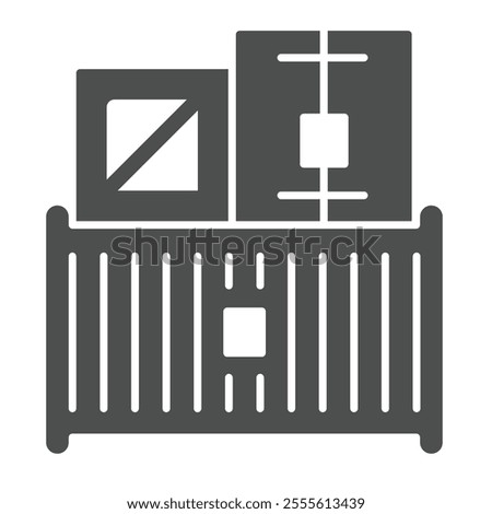 Port cargo box and containers solid icon, marine port concept. Vector graphics. Cargo shipping, sea delivery sign on white background, glyph style icon for mobile or web design