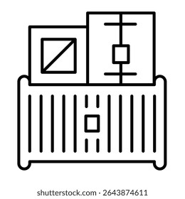 Port cargo box and containers thin line icon, marine port concept. Vector graphics. Cargo shipping, sea delivery sign on white background, style mobile or design
