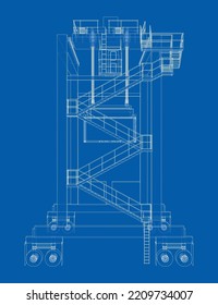 Port cargo crane. Vector rendering of 3d. The layers of visible and invisible lines are separated