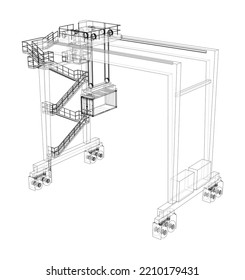 Port cargo crane. Vector rendering of 3d. The layers of visible and invisible lines are separated