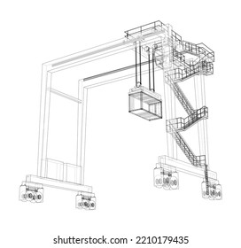 Port cargo crane. Vector rendering of 3d. The layers of visible and invisible lines are separated