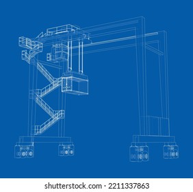 Port Cargo Crane. Vector Rendering Of 3d. The Layers Of Visible And Invisible Lines Are Separated