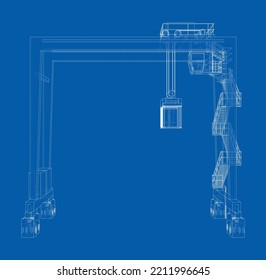 Port cargo crane. Vector rendering of 3d. The layers of visible and invisible lines are separated