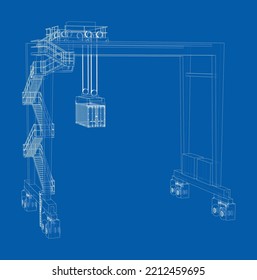 Port cargo crane. Vector rendering of 3d. The layers of visible and invisible lines are separated