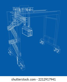 Port cargo crane. Vector rendering of 3d. The layers of visible and invisible lines are separated