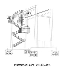 Port cargo crane. Vector rendering of 3d. The layers of visible and invisible lines are separated