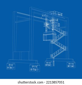 Port cargo crane. Vector rendering of 3d. The layers of visible and invisible lines are separated