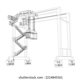 Port cargo crane. Vector rendering of 3d. The layers of visible and invisible lines are separated