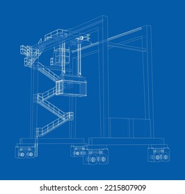 Port cargo crane. Vector rendering of 3d. The layers of visible and invisible lines are separated