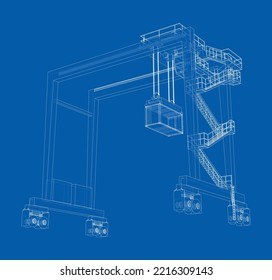 Port cargo crane. Vector rendering of 3d. The layers of visible and invisible lines are separated