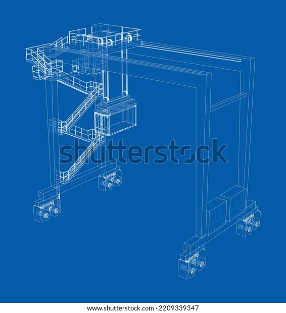 Port cargo crane. Vector\
rendering of 3d. The layers of visible and invisible lines are\
separated