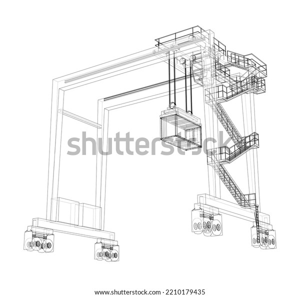 Port cargo crane. Vector
rendering of 3d. The layers of visible and invisible lines are
separated