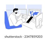 Port control room abstract concept vector illustration. Dispatcher checks vessel for goods transportation, export and import business, foreign trade, transcontinental logistics abstract metaphor.