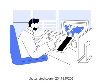 Port control room abstract concept vector illustration. Dispatcher checks vessel for goods transportation, export and import business, foreign trade, transcontinental logistics abstract metaphor.