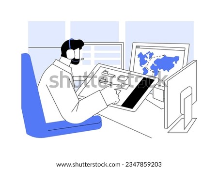 Port control room abstract concept vector illustration. Dispatcher checks vessel for goods transportation, export and import business, foreign trade, transcontinental logistics abstract metaphor.