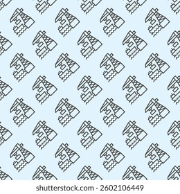 Port crane with container and ship line seamless pattern, marine port theme. Vector graphics. Cargo shipping, world sea delivery sign with background, repeat line icon