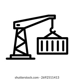 Icono de línea de contenedores de elevación de grúa portuaria, logística simple y Ilustración vectorial de envío