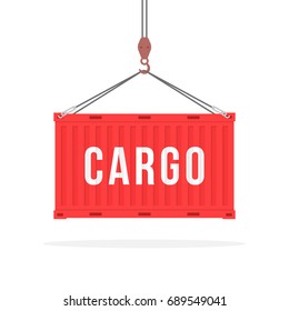 port crane lifts red container. concept of worldwide delivery by marine transport or goods distribution to world. flat style trend modern logo graphic design illustration isolated on white background