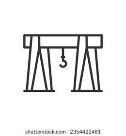 Port crane on rails, linear icon. Line with editable stroke