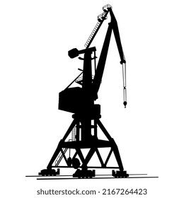 Port crane silhouette for loading and unloading cargo ships Isolated vector.