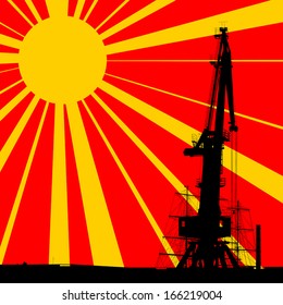 Port crane silhouette over sunset background. EPS10 vector.