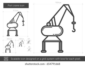 Icono de línea vectorial de grúa de puerto aislado en fondo blanco. Icono de línea de grúa de puerto para infografía, sitio web o aplicación. Icono escalable diseñado en un sistema de cuadrícula.