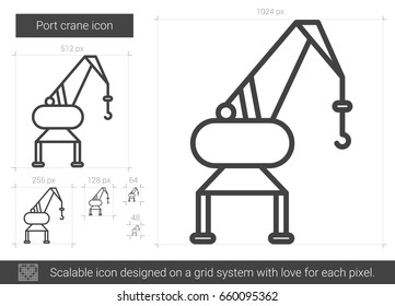Port crane vector line icon isolated on white background. Port crane line icon for infographic, website or app. Scalable icon designed on a grid system.