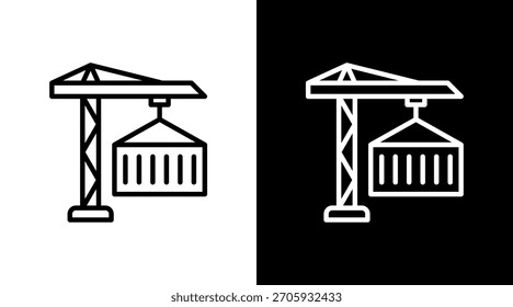 Diseño de conjunto de iconos blancos de grúa portuaria