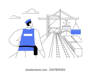 Port customs abstract concept vector illustration. Port customs worker controls transcontinental goods logistics, export and import business, foreign trade, sea transportation abstract metaphor.