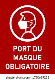 Port Du Masque Obligatoire ("It is Mandatory to Wear a Face Mask" in French) Vertical Instruction Sign with an Aspect Ratio of 3:4. Vector Image.