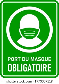 Port Du Masque Obligatoire ("Wearing a Face Mask is Mandatory" in French) Vertical Sign against the Spread of Coronavirus Covid-19, with an Aspect Ratio of 3:4 and Rounded Corners. Vector Image.