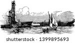 Port Eads is located at the southern tip of the Mississippi River also known as South Pass in Plaquemines Parish, vintage line drawing or engraving illustration.