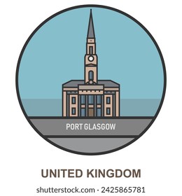 Puerto de Glasgow. Ciudades y pueblos en Reino Unido. Punto de referencia plano