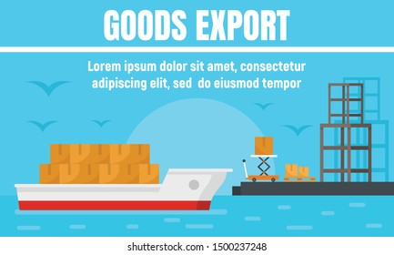 Port goods export concept banner. Flat illustration of port goods export vector concept banner for web design