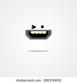 Port hdmi with wink emoticon on gray background