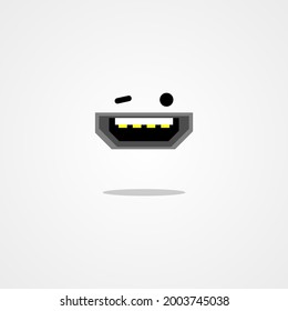 Port hdmi with wink emoticon on gray background
