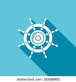 Port Helm icon. Ship navigate wheel. Navy rudder sign. ?ircle with Handles. Vector Illustration.