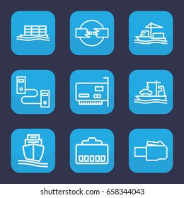 Port icon. set of 9 outline port icons such as cargo ship, phone cable, phone connection cable