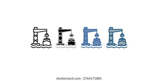 
port icon set multiple style collection with ship harbor design